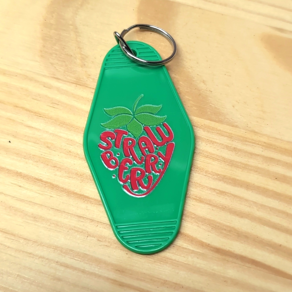 Strawberry on green key chain